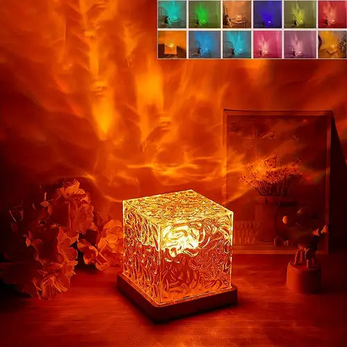 Rotating water ripple nightlight Creative bedside flame ambiance light Romantic Starry projection light